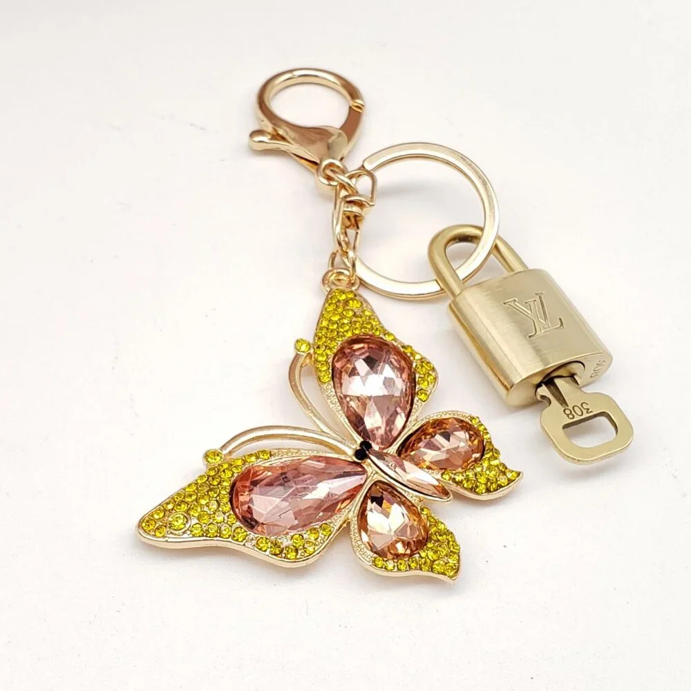 Authentic Louis Vuitton Padlock & Key Gold ✨Unbranded Butterfly Bag Keychain